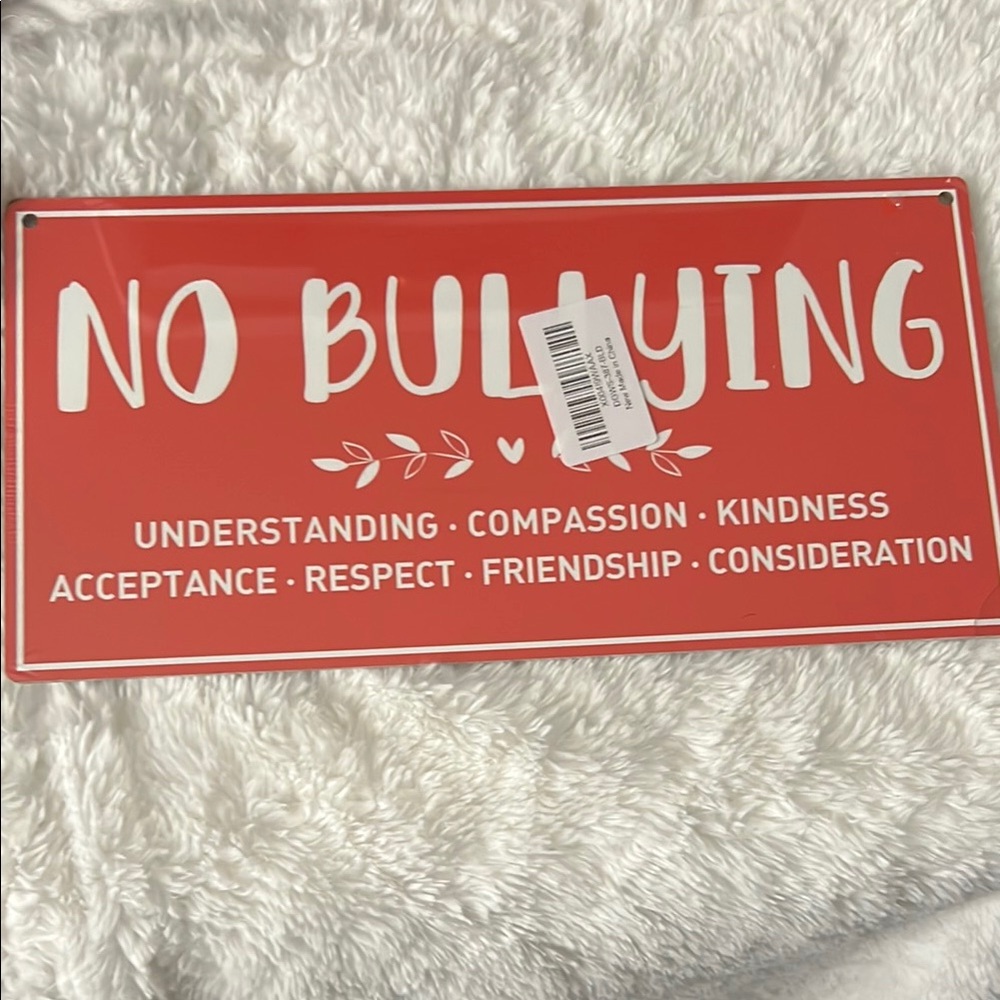No Bullying Inspirational Hanging Wall Sign Red Kindness Respect School Decor